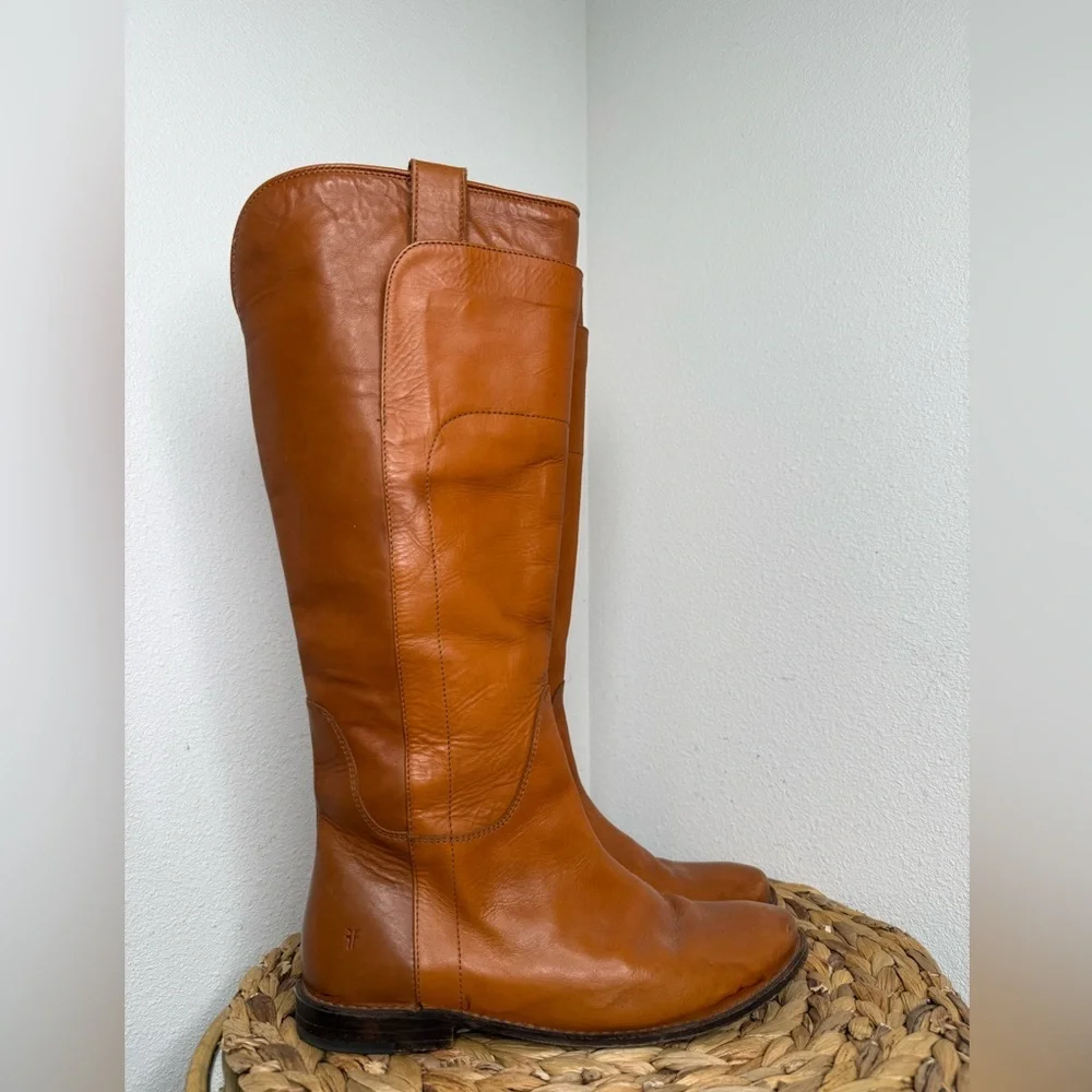 Frye Boots Tall Boot Paige Cognac Camel Leather Riding Brown 6.5
